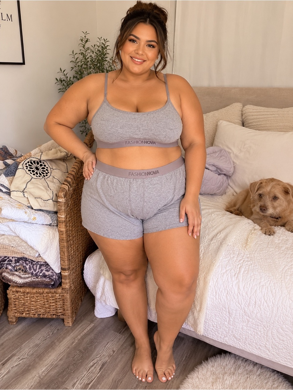 Fashion Nova Heather Gray Plus Lounge Bralette & Shorts Set